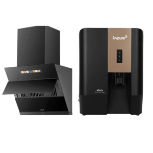 Livpure Premium RO + Chimney Combo for Modular Kitchen – Black and Gold Design